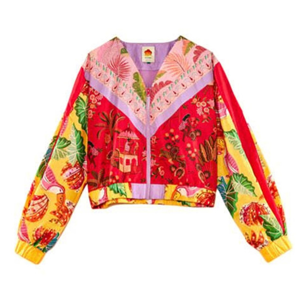 Mixed Scarves Windbreaker. Vibrant prints and flowing cuts inspired by Brazil.